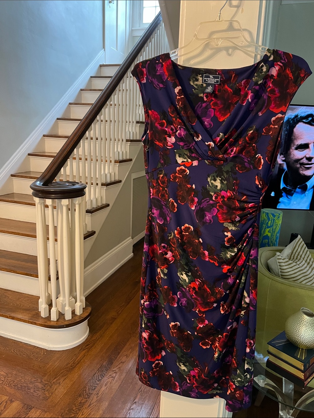NWOT American Living Floral V-Neck Cap Sleeve Dress in Deep Purple